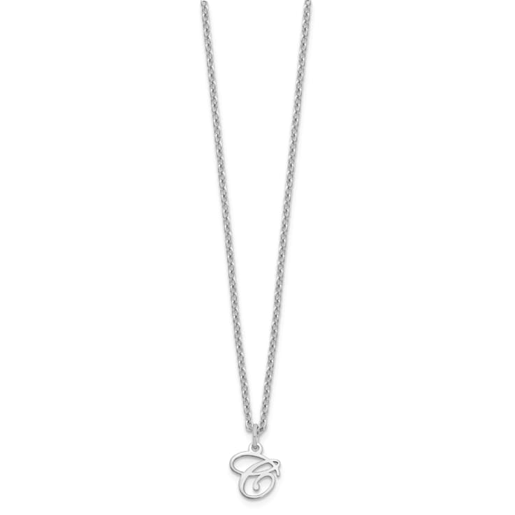 Rhodium Over Sterling Silver Letter C Initial Necklace