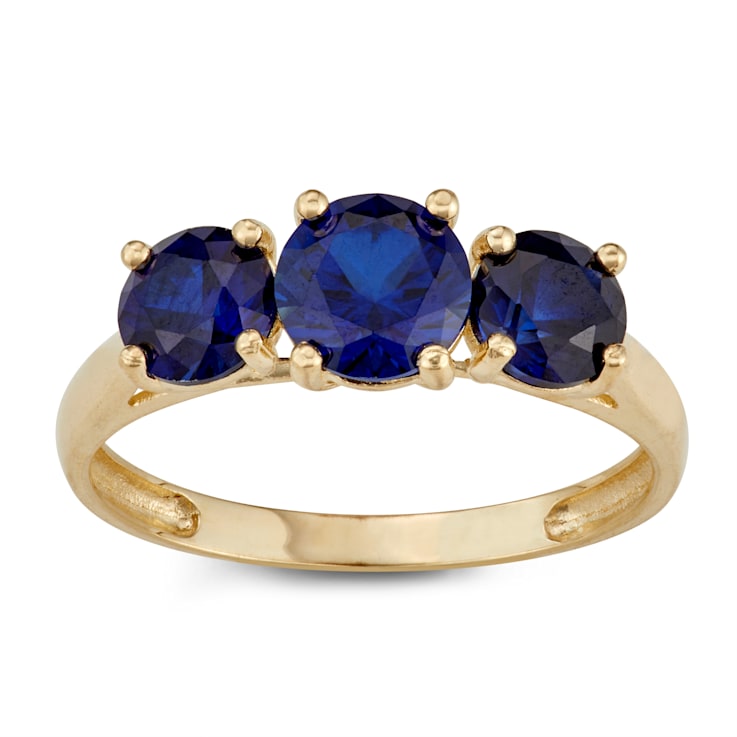 Lab Created Sapphire 3-Stone 10K Yellow Gold Ring 2.05ctw