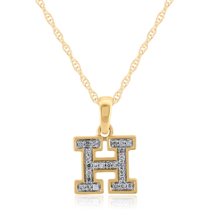 White Diamond Accent 10k Yellow Gold H Initial Pendant With 18” Rope Chain