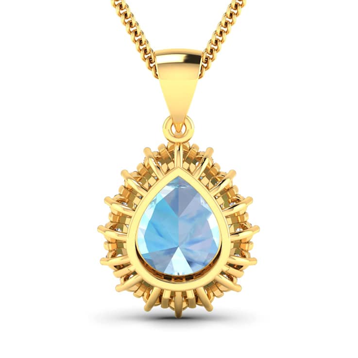 Pear Aquamarine and White Diamond 14K Yellow Gold Pendant with 18 inch
Cable Chain 2.30ctw