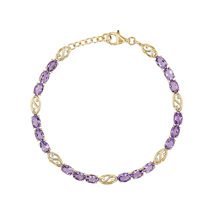 Amethyst Oval Tennis Bracelet In 18K Gold Over Sterling Silver 8.10ctw