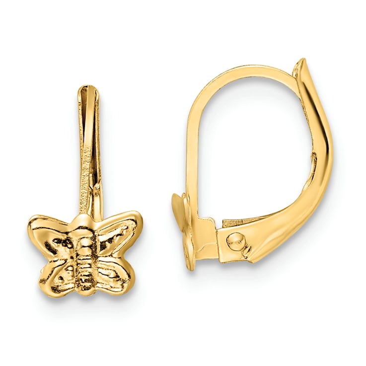 14K Yellow Gold Polished Butterfly Leverback Earrings