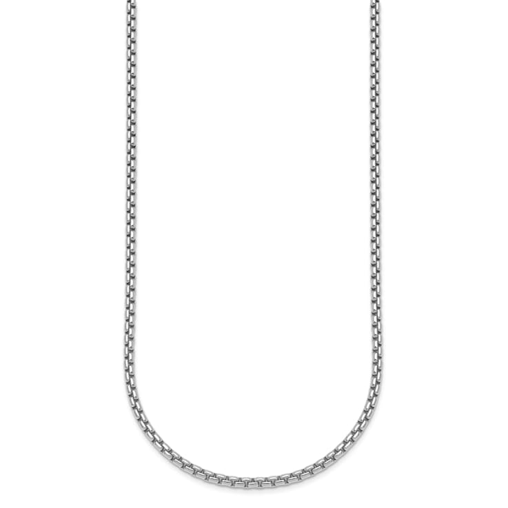 Rhodium Over Sterling Silver 2.7mm Box 24 Inch Chain