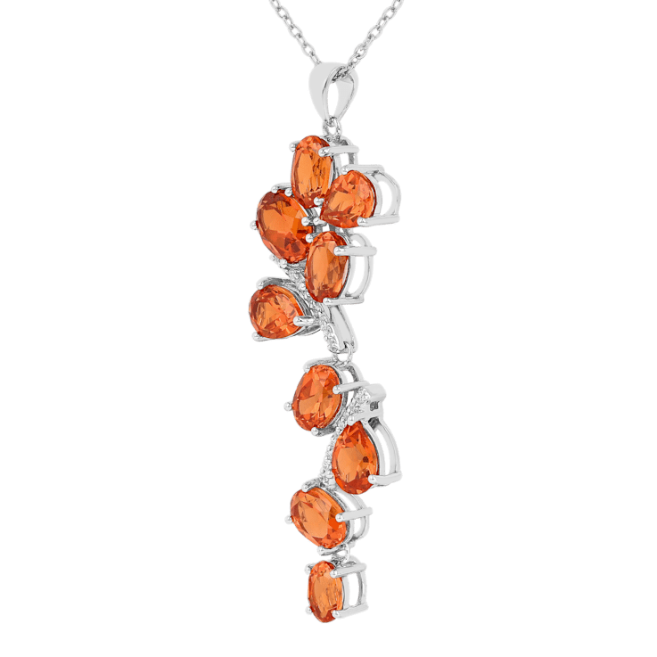 Peach Orange Lab Created Padparadscha Sapphire and CZ Rhodium Over
Silver Pendant Necklace