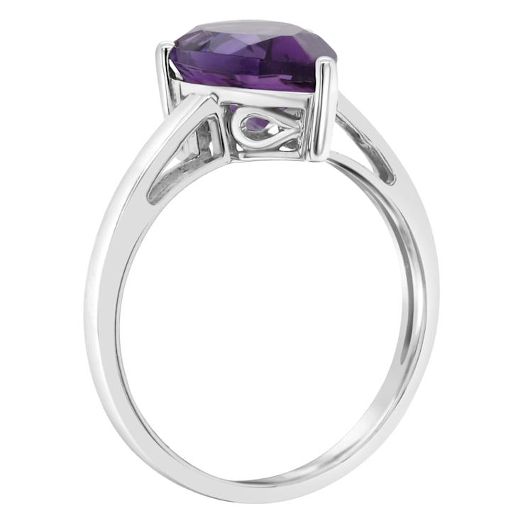 12x8mm Pear Shape Amethyst Rhodium Over Sterling Silver Ring