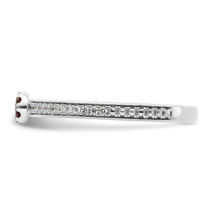 14K White Gold Stackable Expressions Garnet and Diamond Ring 0.075ctw