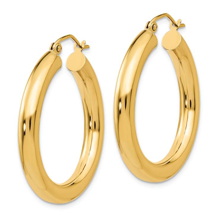14k Yellow Gold Polished 1 3/16" Tube Hoop Earrings