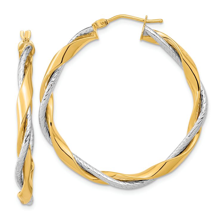 14k Yellow Gold and 14k White Gold 1 7/16" Polished Rope Twisted
Hoop Earrings