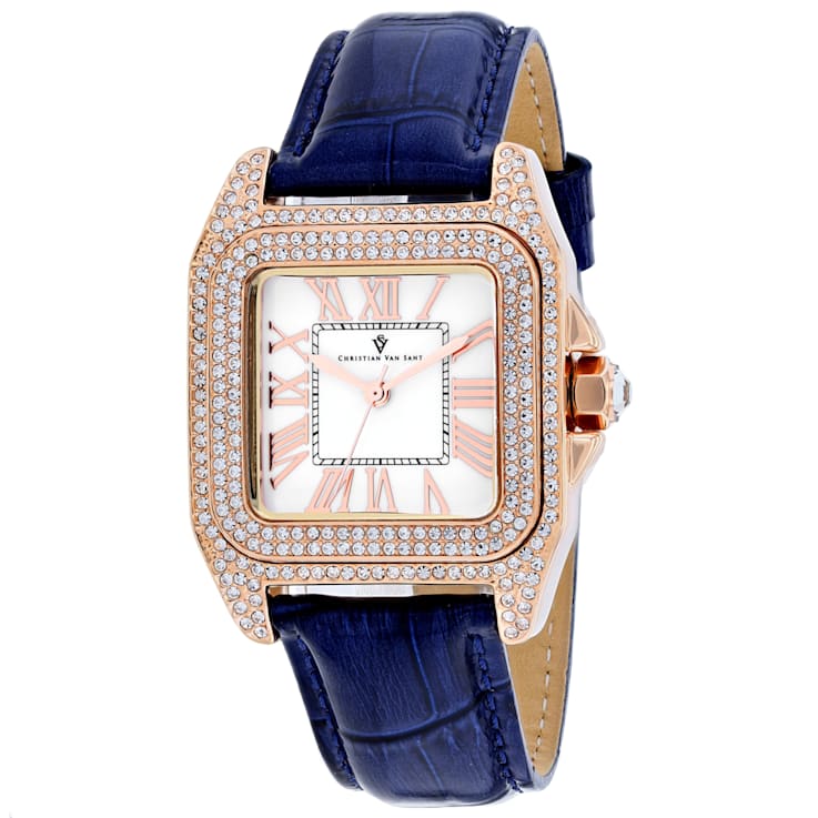 Christian Van Sant Women's Radieuse White Dial, Rose Bezel, Blue Leather
Strap Watch