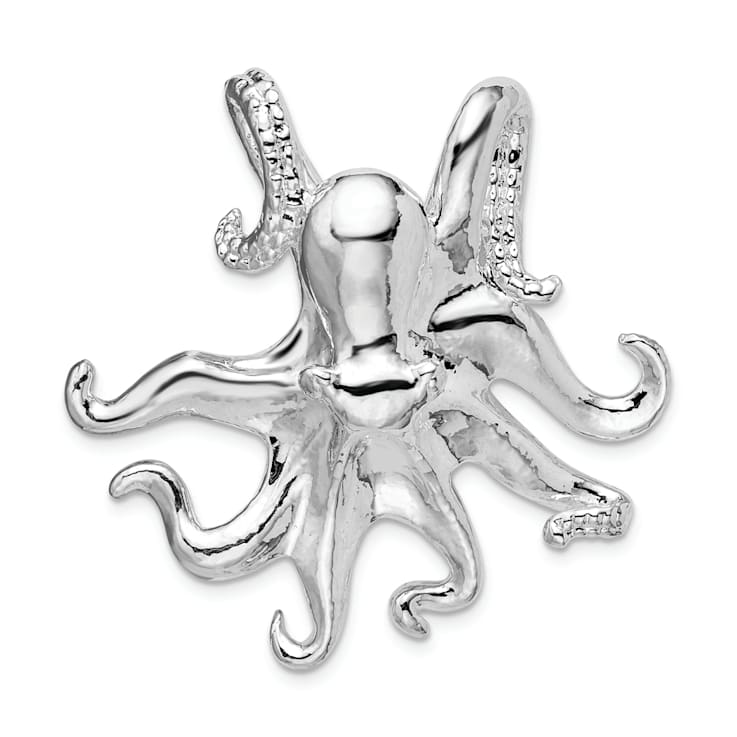 Rhodium Over Sterling Silver Polished Octopus Slide Pendant