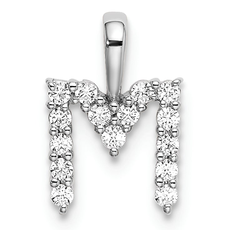 Rhodium Over 14K White Gold Lab Grown Diamond Letter M Initial Pendant