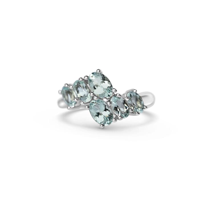 Rhodium Over Sterling Silver Oval Aquamarine Ring 1.66ctw