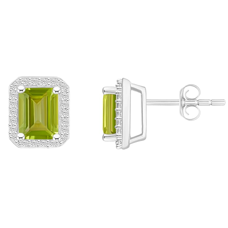 7x5mm Emerald Cut Peridot And Created White Sapphire 10k White Gold Halo
Stud Earrings