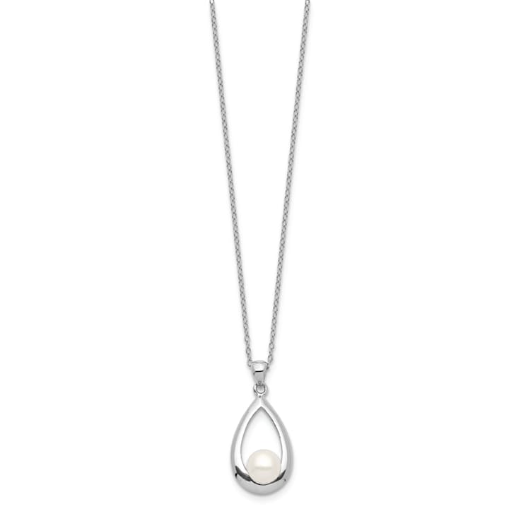 Rhodium Over Sterling Silver 6-7mm White Button Freshwater Cultured
Pearl Necklace