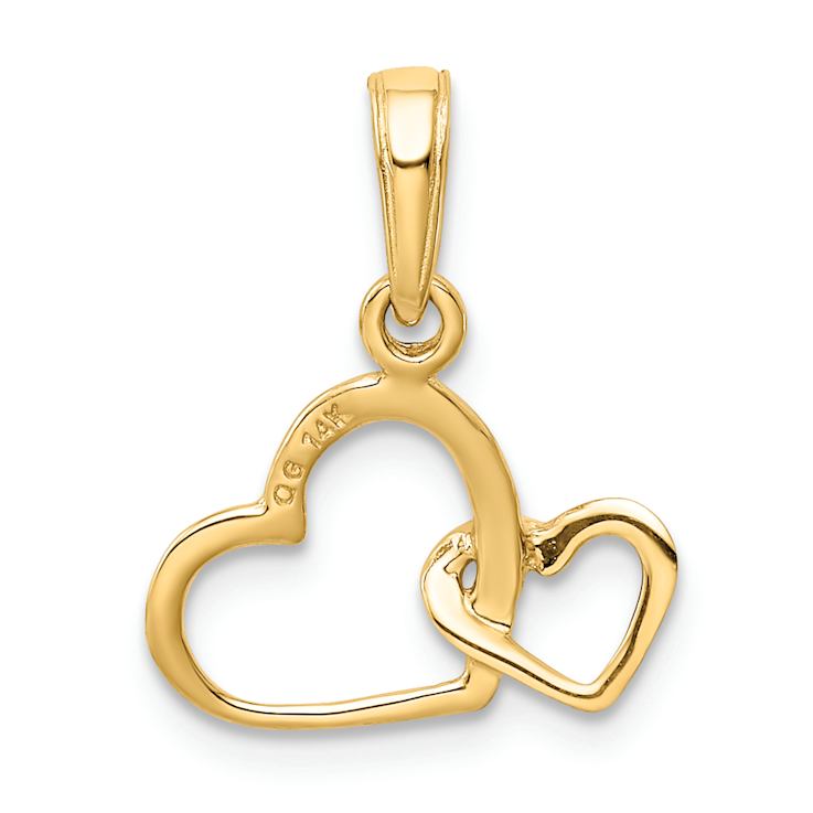 14k Yellow Gold Polished Intertwined Double Heart Pendant