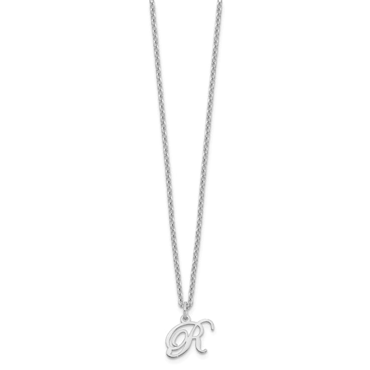 Rhodium Over Sterling Silver Letter R  Initial Necklace
