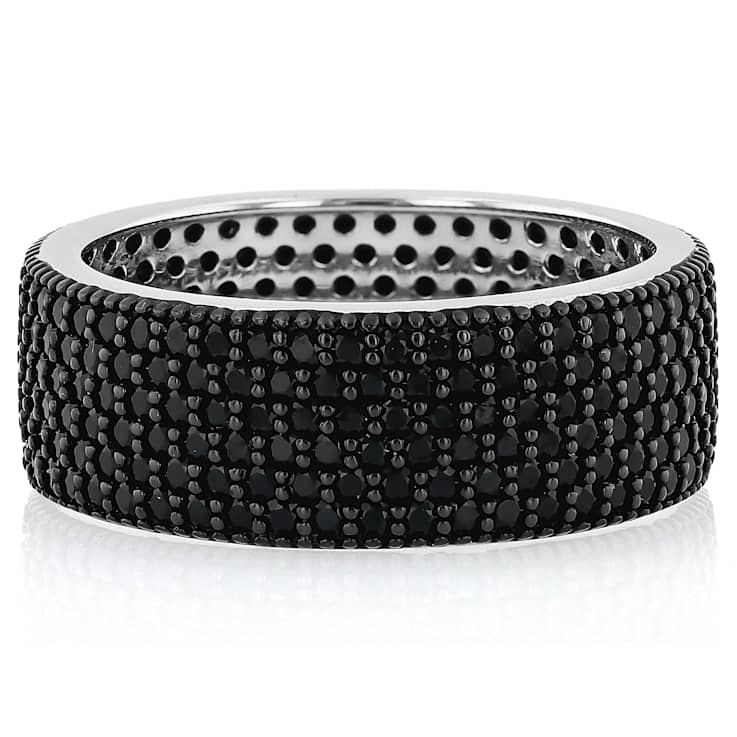 Black Spinel Pave Band Ring In Sterling Silver 2.95ctw