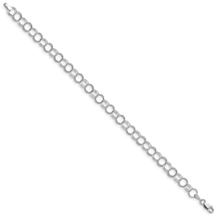Rhodium Over 14k White Gold 6mm Triple Link Charm Bracelet