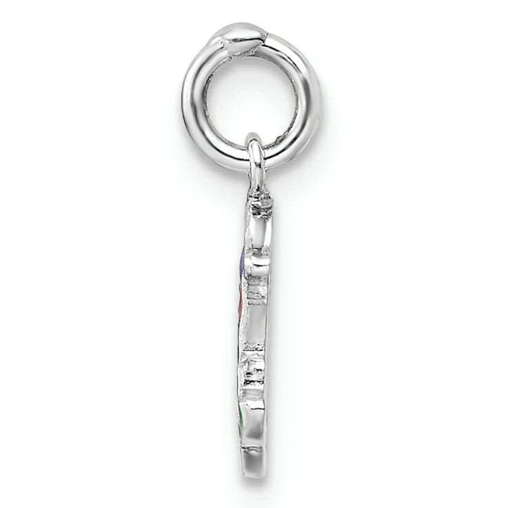 Rhodium Over Sterling Silver Multi-color Enamel Mermaid Children's Pendant