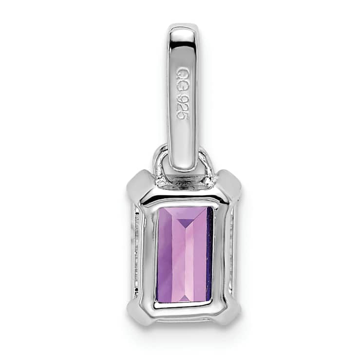 Rhodium Over 10k White Gold 1.1 ctw Amethyst and Accent Diamond Pendant