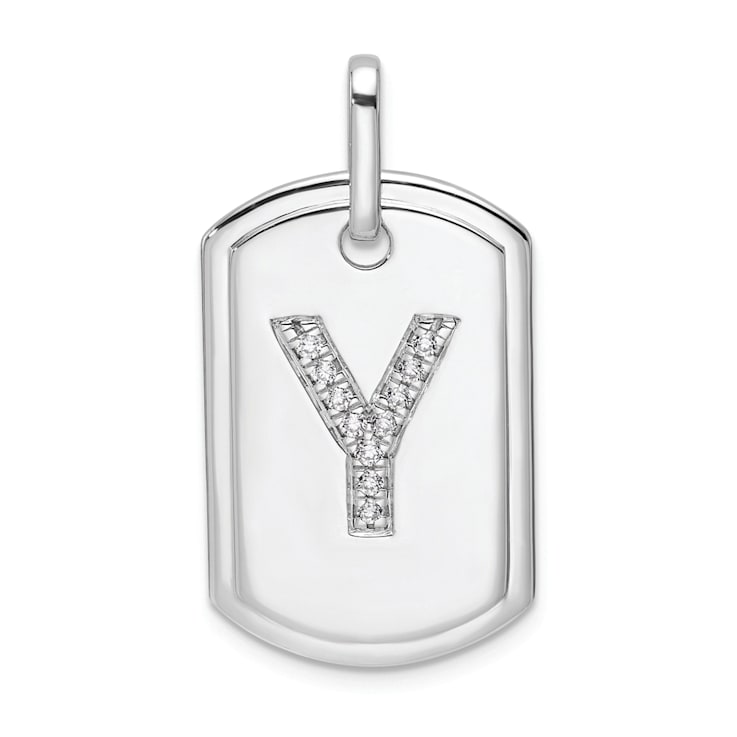 Rhodium Over 14k White Gold Diamond Initial Y Dog Tag Charm
