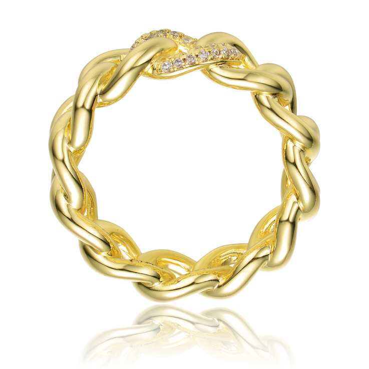 CZ Pave Chain Band Ring In 14K Gold Over Brass