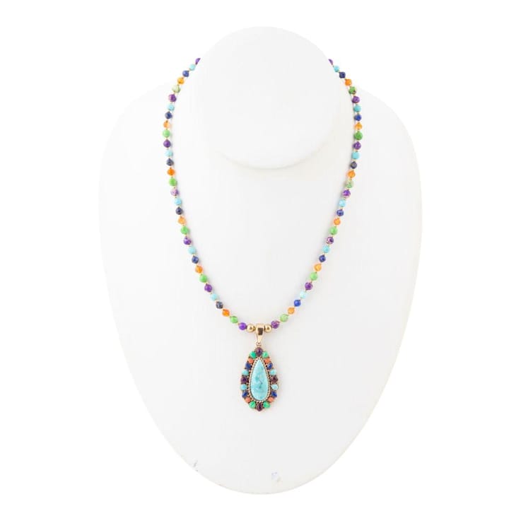 Barse Jewelry Blue Composite Turquoise With Multi-Gemstone Gold Tone
Concho Necklace