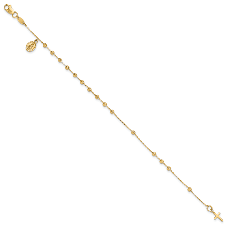 14k Yellow Gold Polished and Diamond-Cut Miraculous Medal and Cross
Rosary Bracelet