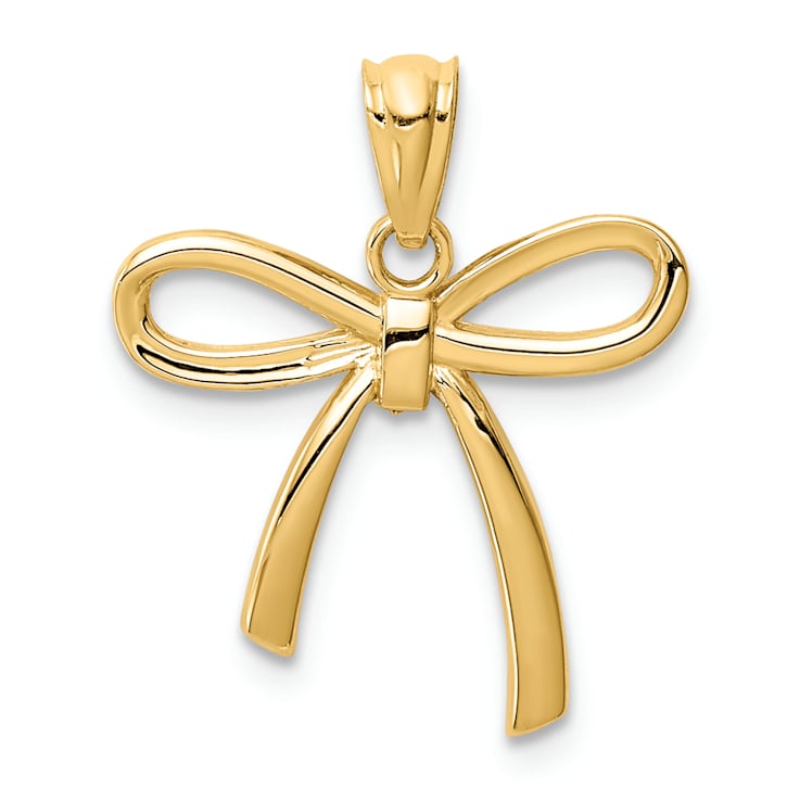 14k Yellow Gold Polished Small Ribbon Bow Pendant