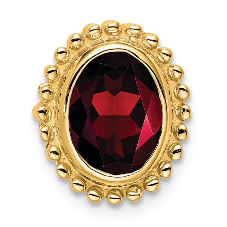 10k Yellow Gold Beaded 1 ctw Oval Garnet Chain Slide Pendant