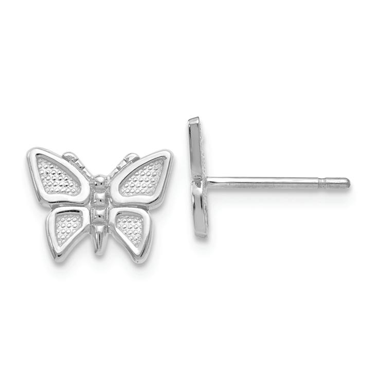 Rhodium Over 14k White Gold Textured Butterfly Earrings