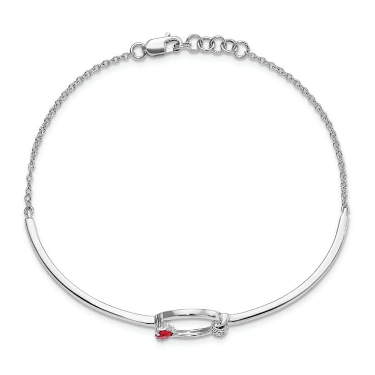 Rhodium Over 14k White Gold Polished Diamond and Ruby Circle Bracelet