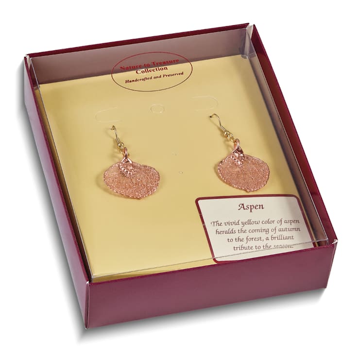 24k Rose Gold Dipped Aspen Leaf Shepherd Hook Earrings