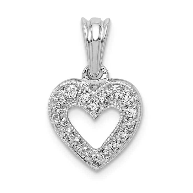 Rhodium Over 14k White Gold Diamond Heart Pendant