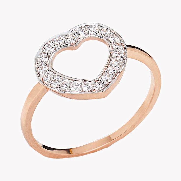 Lab Grown Diamond 10K Rose Gold Open Design Heart Shape Ring, 0.22ctw