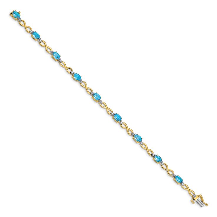 10k Yellow Gold and 10k White Gold Blue Topaz and Diamond Infinity Bracelet