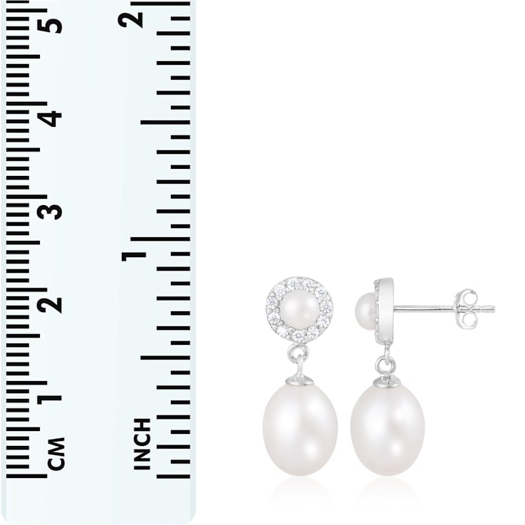 4-8.5 White Cultured Freshwater Pearl and Cubic Zirconia Rhodium Over
Sterling Silver Earrings