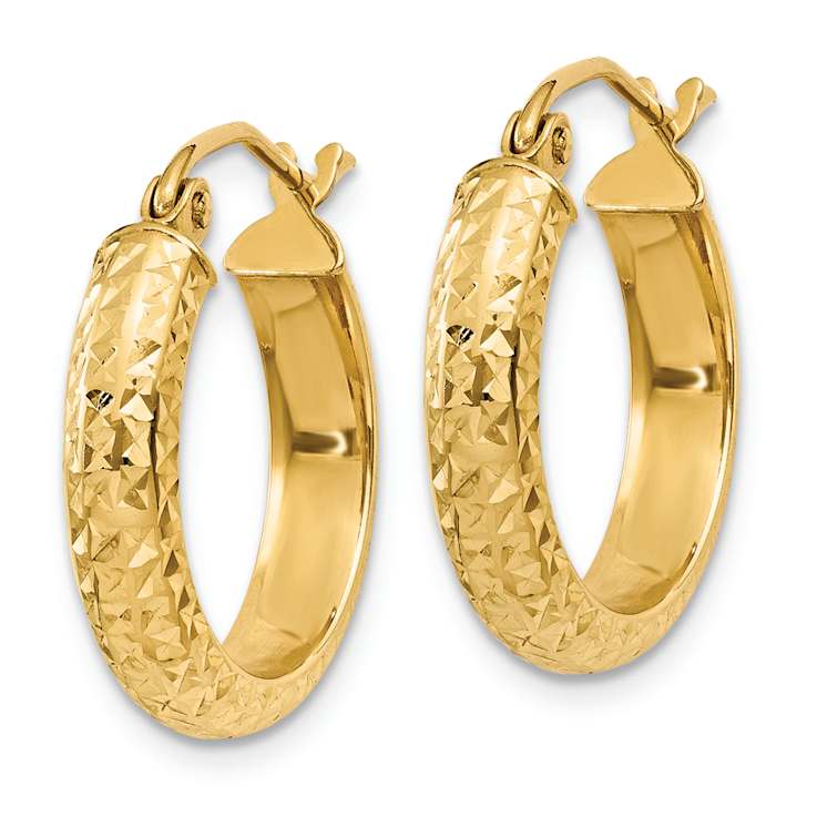 14k Yellow Gold Diamond-Cut 11/16" Hoop Earrings