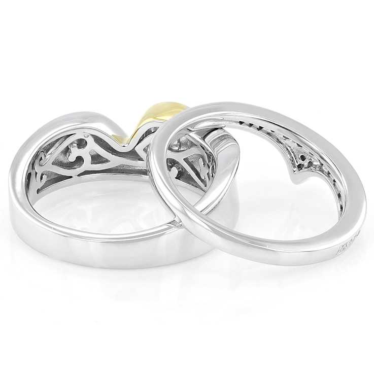 Moissanite Two-Tone Ring In Gold And Platinum-Enhanced Sterling Silver