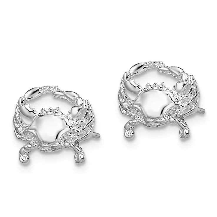 Rhodium Over Sterling Silver Polished Small Blue Crab Post Earrings