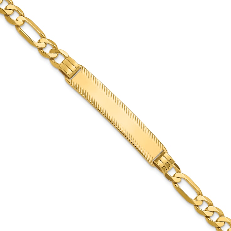 14k Yellow Gold Diamond-Cut Figaro Link ID Bracelet