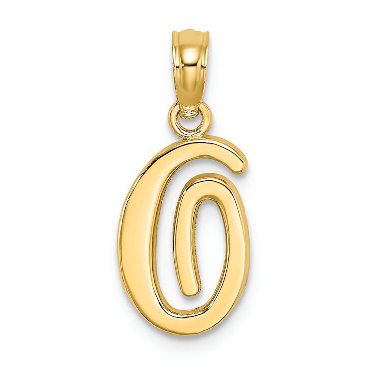 14k Yellow Gold Script Letter O Initial Pendant