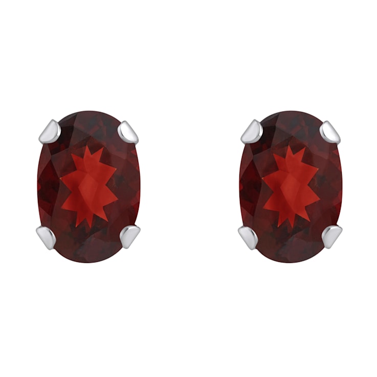 6x4mm Oval Garnet Rhodium Over 10k White Gold Stud Earrings