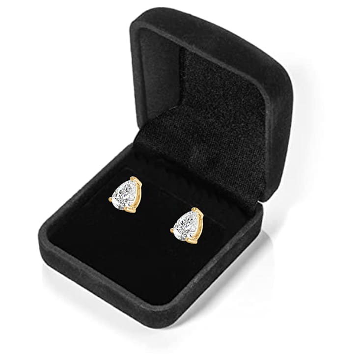 White Cubic Zirconia 14k Yellow Gold Studs With Velvet Gift Box 2.00ctw