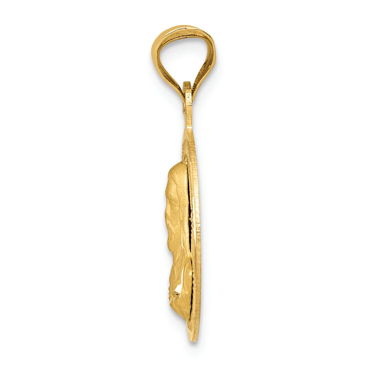 14k Yellow Gold Satin Diamond-Cut Sagrado Corazon Circle Pendant