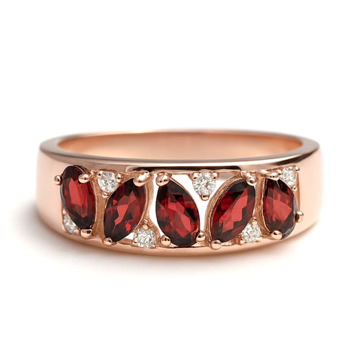 Red Garnet and White Topaz 14K Rose Gold Over Sterling Silver Ring
