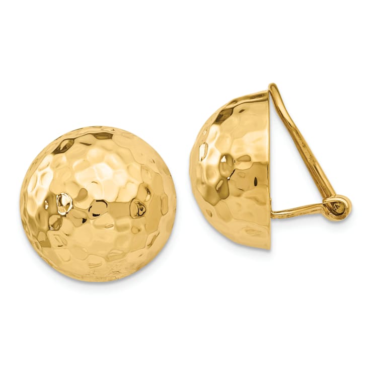 14k Yellow Gold Omega Clip 16mm Hammered Non-Pierced Stud Earrings
