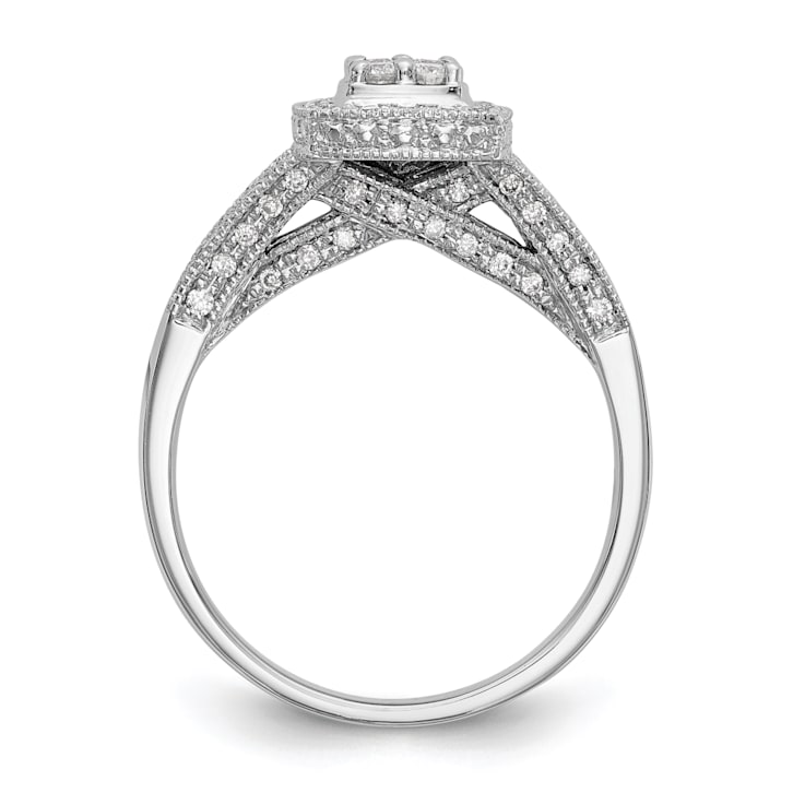 Rhodium Over 14K White Gold Diamond Cluster Engagement Ring 0.50ctw