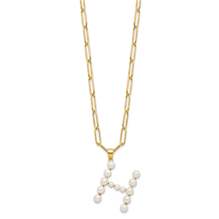 Gold Tone Sterling Silver 3-5.5mm Freshwater Cultured Pearl LETTER H
18-inch Necklace