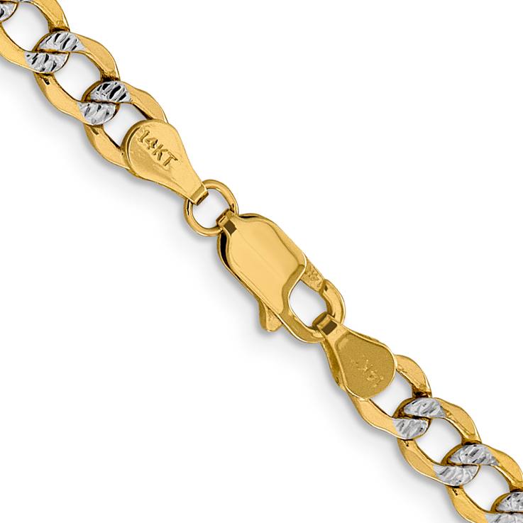 14k Yellow Gold and Rhodium Over 14k Yellow Gold 5.2mm Pavé Curb 26 Inch Chain